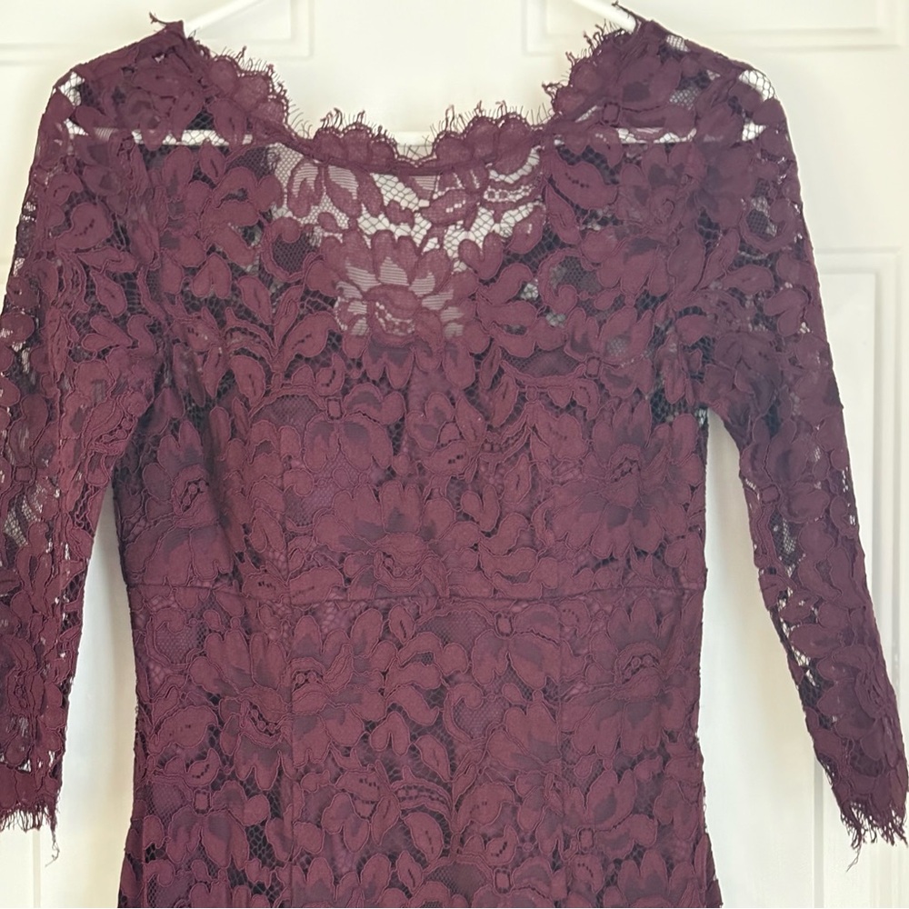Eliza J Burgundy Lace Wedding Dress